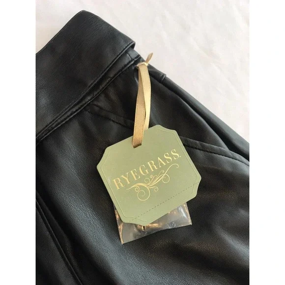 Ryegrass Black Faux Leather Tie Front Pants Button Ankle Womens Sz 10 Wide Taper - Picture 6 of 14